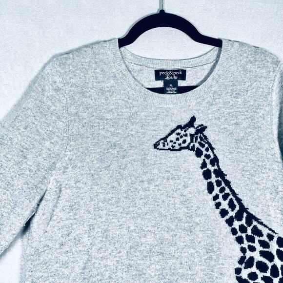 Peck Peck Cashmere Sweater Womens XL Gray Knit Pullover Giraffe Preppy - Picture 4 of 11